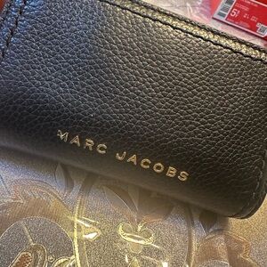 Marc Jacobs Black Leather Clutch, Wallet with Gold Accents